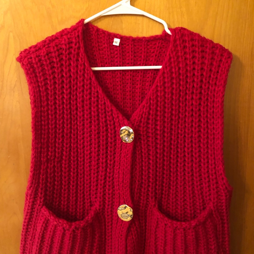 Red Knit Women's Sweater Vest